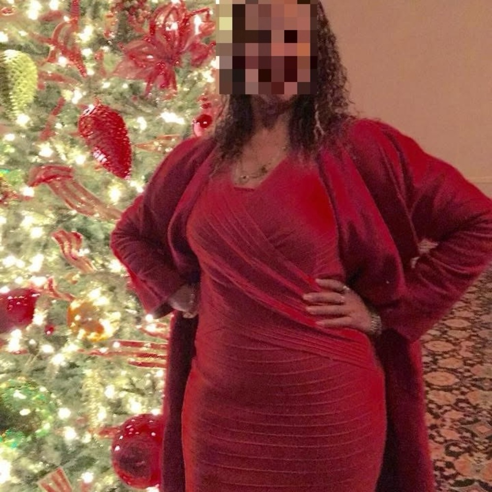 Red/Orange Faux Wrap Ribbed Sweater Dress, Size 12